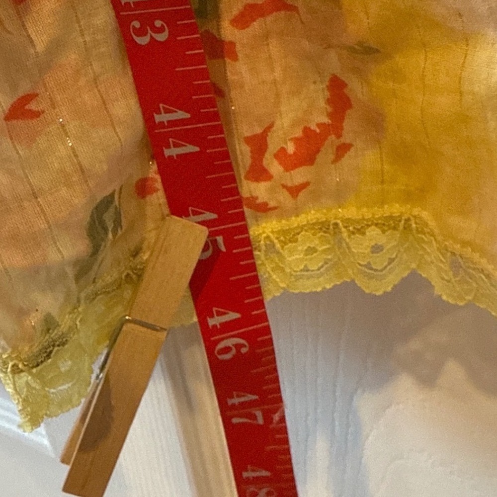 Womens M Floral Patchwork Tiered Midi Dress Yellow Lace Beaded Cottagecore Boho - Picture 4 of 8